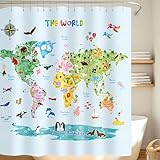 BASHOM BSC-615 El mapa mundial de animales Encanto de cortina para duchar para...