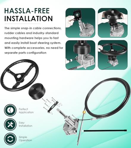 image for Yoursme Boats Steering System, 15 Feet Cable Outboard Steering Kit wit