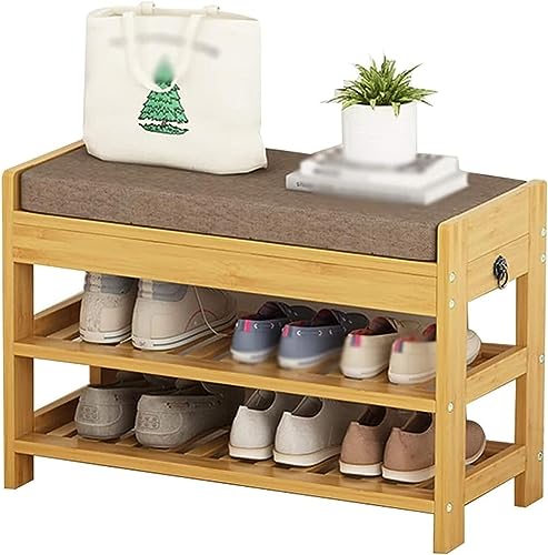 Banc à chaussures d'entrée avec rangement et coussin moelleux gris