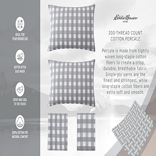 Image of Eddie Bauer - Queen Sheet Set with Fitted Sheet & Pillowcases, 100% Cotton Percale Bedding, Crisp & Cool, Deep Pocket, Canoe Lake Paddle