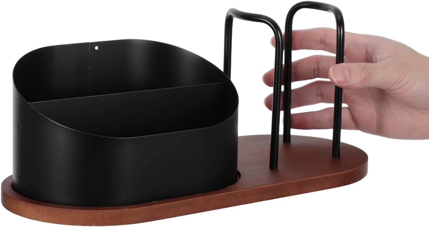 Wood Coffee Station Organizer: Coffee Bar Accessories Countertop Organizer with Dividers - Compartments Holder Storage Basket for Sugar Tea Bag