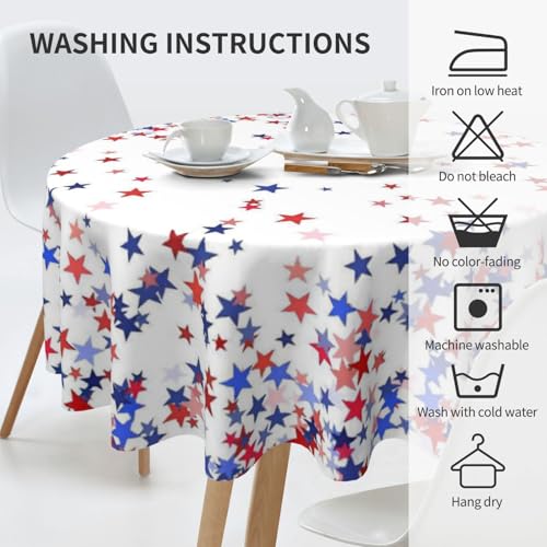 JEFERSO 4th of July Round Tablecloth 70 Inch Red Blue Stars Table Cloth Polyester Patriotic Decorations American Independence Day Memorial Day Holiday Round Table Cover for Home Party Kitchen Decor by JEFERSO - Image 5