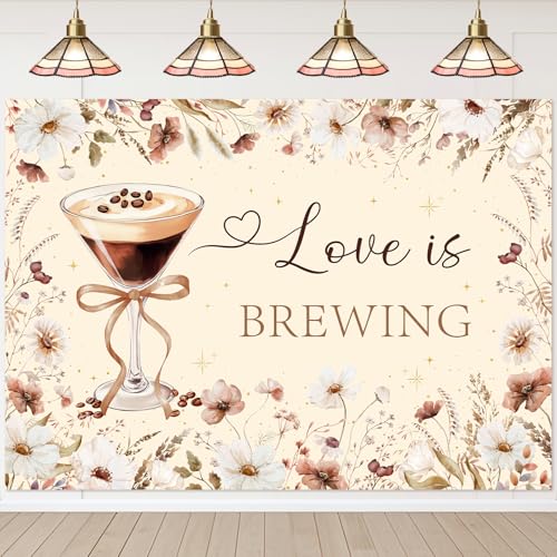Image of Mocsicka Love is Brewing Backdrop Floral Coffee Theme Bridal Shower Background Coffee Love is Brewing Party Decorations Photo Booth Props (7x5ft)