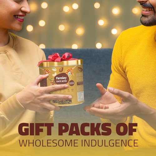 Image of Farmley Date Bites I Dates Barfi Made with Dates, Pista, Cashews, Almonds, Honey and Pure Ghee I Dry Fruits Nuts, Healthy Snacks Sweets,Gluten Free, No Added Sugar (200g, Dates Bites Jar) (Pack of 3)