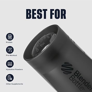 BlenderBottle Classic V2 Shaker Bottle with Stainless Steel Ball, For Protein Shakes, Dishwasher Safe, 590ml, Black