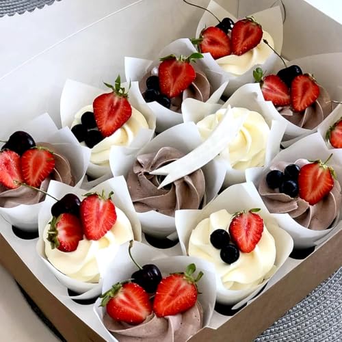 Image of 150 Pieces Tulip Cupcake Muffin Liners Paper Baking Cups Greaseproof Cupcake Wrappers for Birthday Wedding Party Baby Showers Catering Restaurants(White)