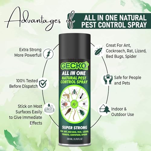 Image of Gecko Pest Control & Insect Repellent Spray (200 ml) | Herbal Formula | Repels Rat, Cockroach, Lizard, Ant, Termite & More | No Kill Just Repel | 200 Ml - FORMULATION 3X