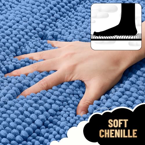 Image of OLANLY Thick Bathroom Rugs 30x20, Extra Soft Absorbent Chenille Striped Bath Rugs, Rubber Backing, Machine Wash, Bath Mats for Bathroom Floor, Tub and Shower, Home Decor Accessories, Cornflower Blue
