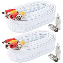 Postta BNC Video Power Cable 2 Pack 25 Feet Video Security Camera Cable Wire with Four Connectors for CCTV DVR Surveillance System