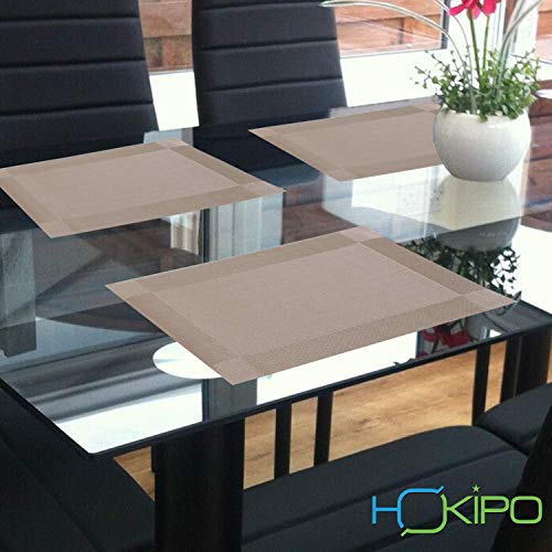 Image of HOKIPO PVC Set of 6 Dining Table Mats - 45x30 cm (AR1464) Copper Brown