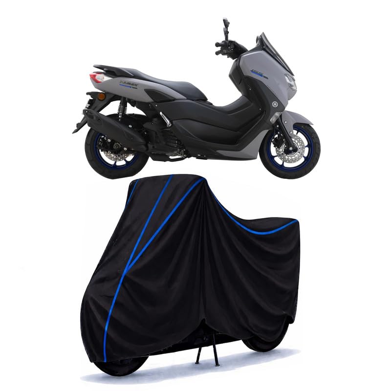 Image of Scooty Cover Water Resistant for N Max 155 STD | Universal Scooter & Bike Cover | Heavy Duty UV Dust, Rain & Scratch Protection | Elastic Fit All Weather Indoor Outdoor | Black with Blue Piping
