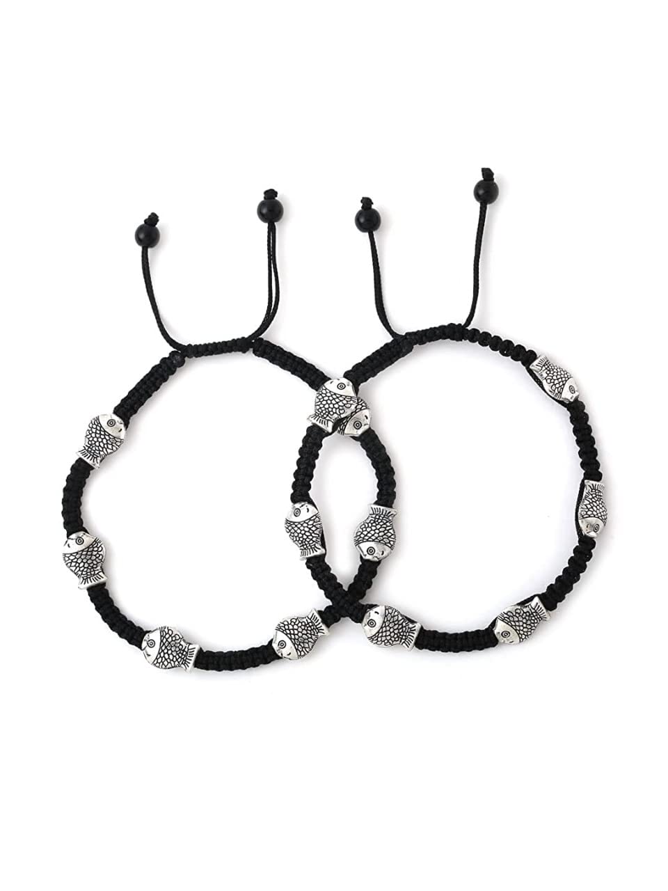 MANMORA Black Thread With Silver Shaded Fishes Beads pack of 2 Hanging Anklet For Girls | Women | Teenager (B0BBFQJQYK) Amazon Price History, Amazon Price Tracker