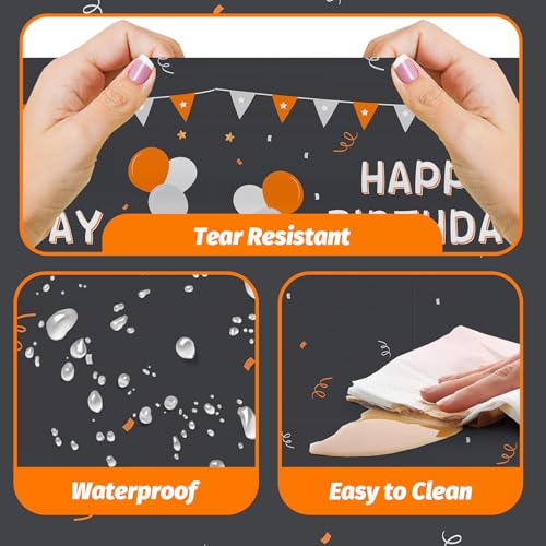 Image of MEHOFOND 3pcs Motorcycle Birthday Plastic Tablecloth, Black and Orange Motocross Racing Happy Birthday Disposable Table Cover, Extreme Sports Birthday Party Decorations, Rectangle 108 x 54 Inch