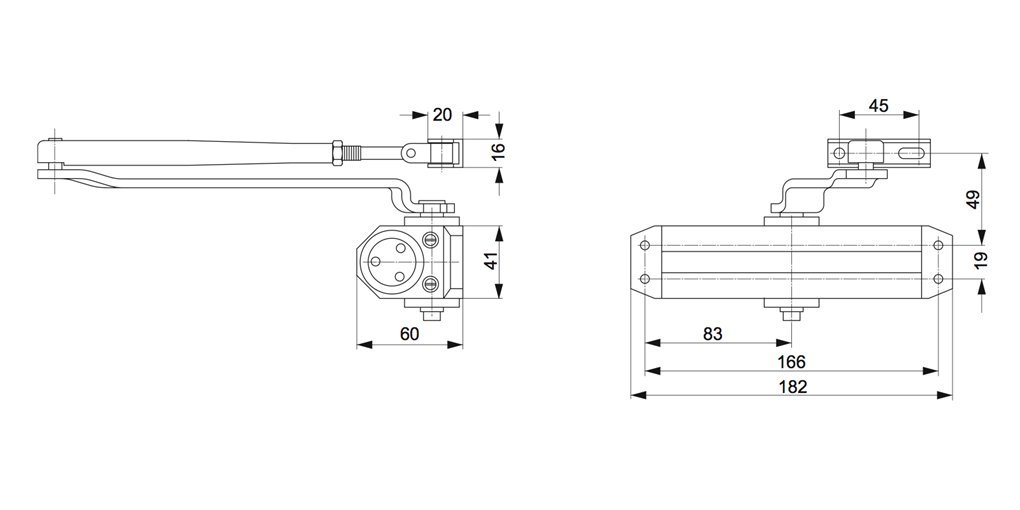TESA DC110 ferme-porte, EN 3, pour portes standard, bras articulé, Blanc RAL 9016, montage en surface, vitesse de fermeture et à-coup final réglables