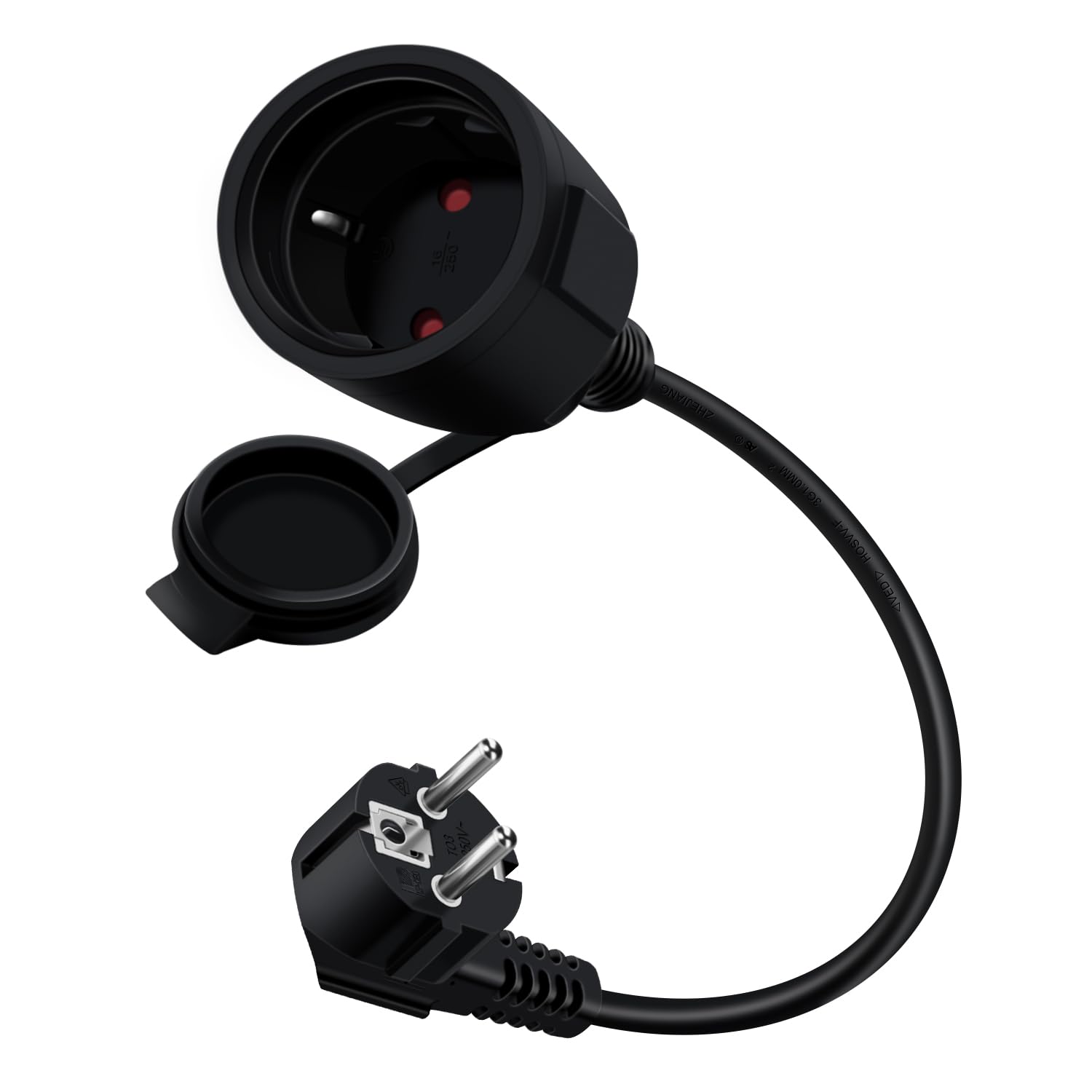 Rallonge Électrique Schuko Coudé 16A 250V IP44 0.3m Noir