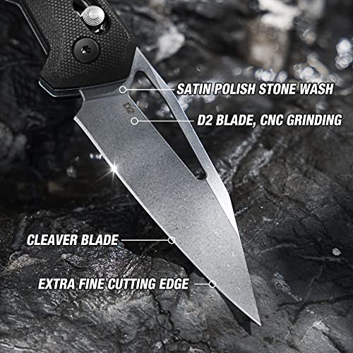 Flissa Pocket Knife, Folding Edc Knife, 3.25 Inch D2 Blade, Axis Lock, G10 Handle, For Outdoors, Hiking, Camping, Black #TOP2
