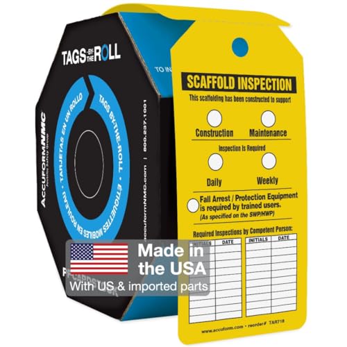 Accuform 100 Inspection and Status Tags by-The-Roll, Scaffold Inspection, US Made OSHA Compliant Tags, Waterproof PF-Cardstock, Resists Tears, 6.25