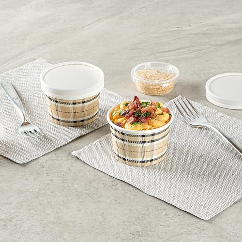 Image of Restaurantware Coppetta 4-Ounce Dessert Cups, 50 Disposable Ice Cream Cups - Lids Sold Separately, Heavy-Duty, Plaid Paper Frozen Yogurt Bowls, For Hot And Cold Foods
