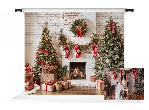 Toile de fond de Noël pour photo de famille au coin du feu de cheminée
