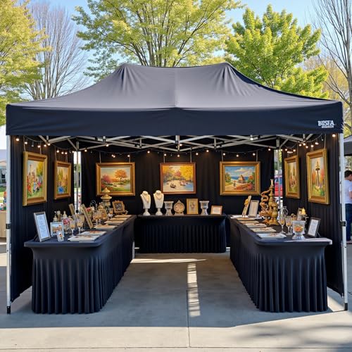 Image of 12 pk Black Spandex Tablecloth 8ft with Ruffled Skirt,Wrinkle Free High Stretch Fitted Tablecloths for 8 Foot Rectangle Tables,Pleated Elastic Spandex Table Covers 8ft for Parties Wedding Banquet