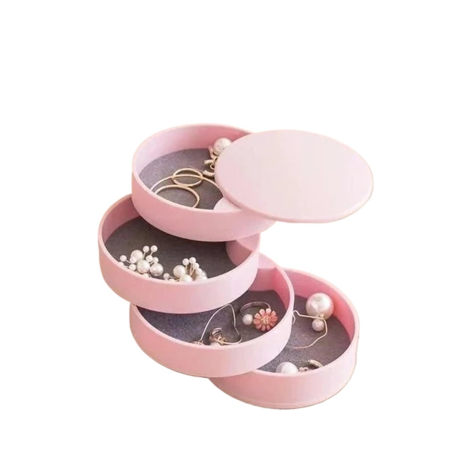 BAYNOPURIN Hair Tie Organizer Box Rotating Multi-layer Desktop Storage Box Hair Accessories Jewelry Makeup BoxNWith Lid Dustproof(1PC Pink)