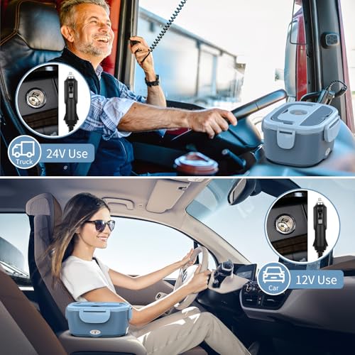 Image of Vingud Electric Lunch Box for Adults, Heated Lunch Box Food Warmer, 80W Portable Heating Lunchbox for Work /Car /Truck, 12 /24 /110V Lonchera Electrica Portatil Christmas White Elephant Gifts, Lake Blue
