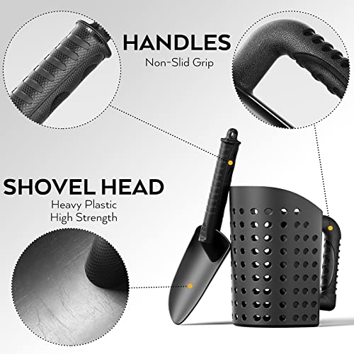 INCLY Sand Scoop & Shovel, Detecting Accessories for Metal Detector, Sand Sifter Treasure Hunting & Digging Tool at The Beach & More, Black - Come with Carrying Bag