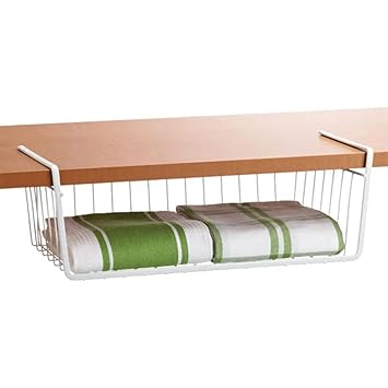 Go Hooked 16 Inch Undershelf Storage Basket Pack of 1 | Multipurpose Under Shelf Organizer | Hanging Wire Basket for Cabinet, Shelf, Pantry, Cupboard, Closet, Desk, and Bathroom (White) - image, photos