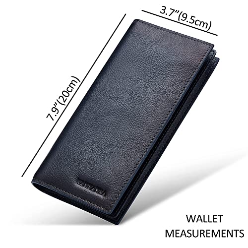 VANNANBA Mens Bifold Long Wallet RFID Blocking Checkbook Wallets,Italian Leather Slim Card Holder for Men with Gift Box(Dark Blue)3