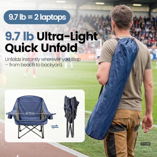 2 Sillas de Camping Sobredimensionadas para Adultos y Adolescentes WEIDIORME, Plegables, Capacidad 400 LBS, Color Azul Marino, Malla miniatura 6