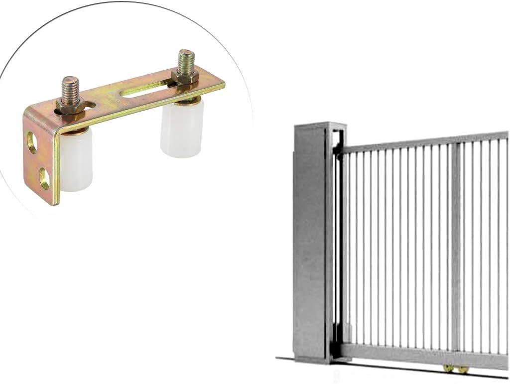 Skelang Slide Gate Guide Roller with L Post Bracket, Adjustable Dual Nylon Rollers Gate Assembly Support for Sliding Rolling Gates 2-5/16" Max Capacity, Pack of 2