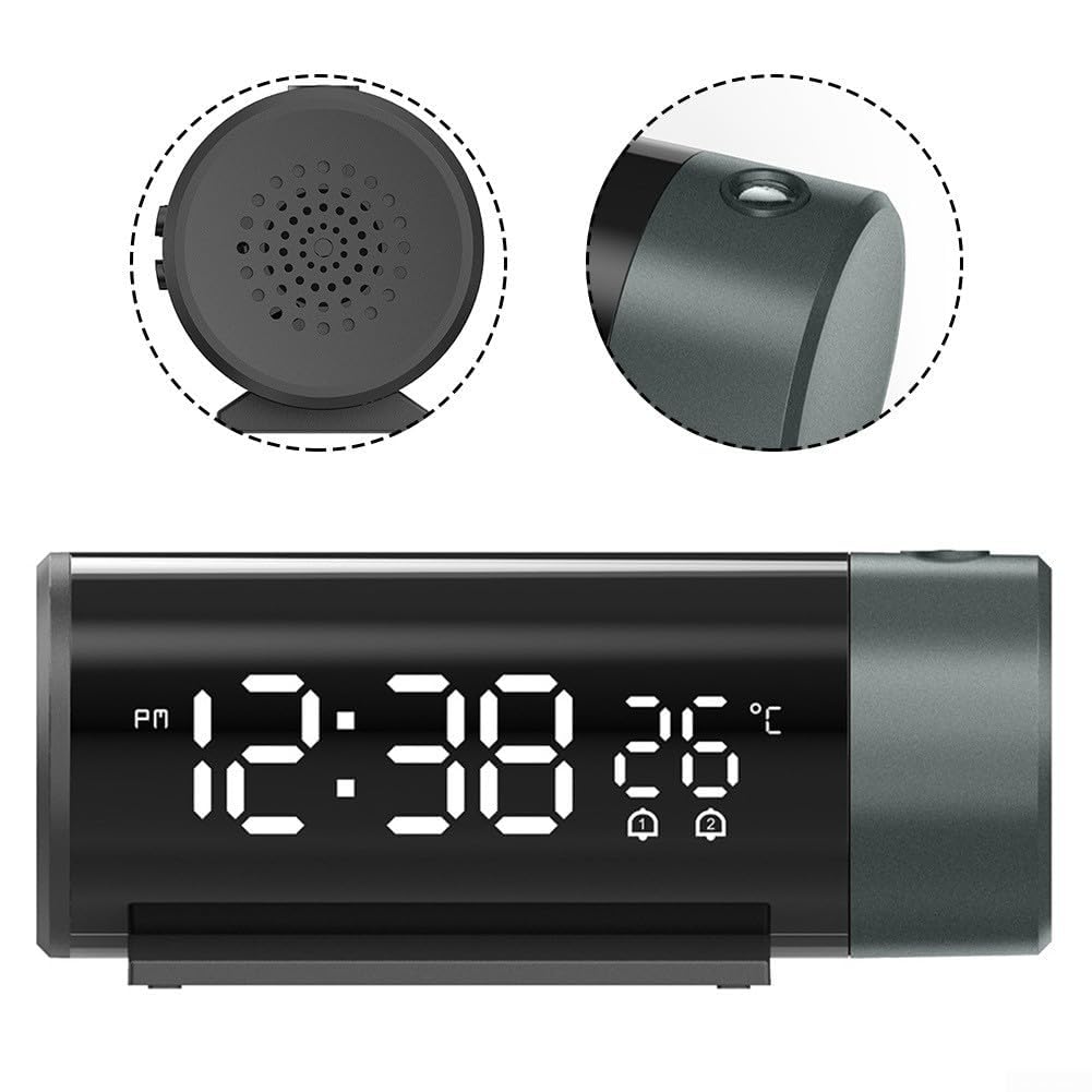 Orologio a proiezione per camera da letto, orologio digitale con proiettore a 180° sul soffitto con dimmer a 4 livelli, sveglia con data, temperatura, luce notturna, orologio elettronico ricaricabile