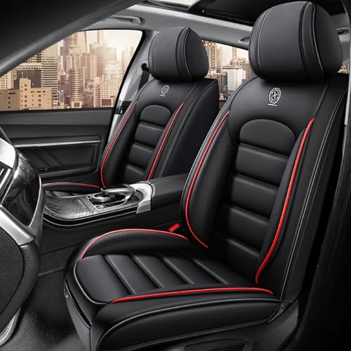Image of Fit for Sedan SUV Pick-up Truck,Automotive,Ice Slik Nappa Leather Car Seat Covers,Waterproof Durability Washable Seat Covers,5 Seat Complete Set Standard Full Coverage Car Seat Cover(Black & Red)
