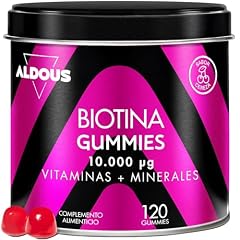 Biotina Capelli 10000 mcg - 120 Caramelle Gommose gusto Ciliegia - Integratore per Capelli, Pelle, Unghie - Acido folico, Zinco, Selenio, Iodio - Vitamine per Capelli - Vegan - ALDOUS