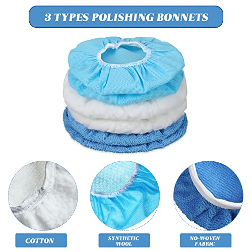 Image of Mudder 20 Pcs Car Orbital Buffer Polisher Pad Bonnet, 3-4 Inches, Blue | Reusable Buffing Pads Cover, Soft Microfiber Wax Bonnet, for Car Polishing Waxing Cleaning, Fits Orbital Buffer Machines