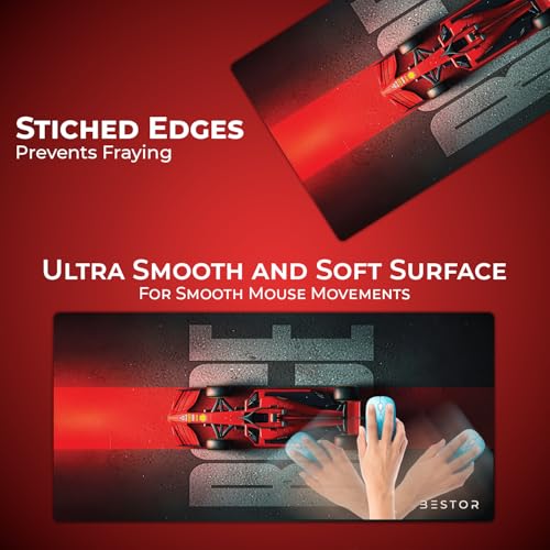 Image of BESTOR Extended Gaming Mouse Pad 90x45cm Large Deskmat - Ultra Smooth Speed Surface with Stitched Edges, Anti-Slip Rubber Base, Non-Slip Keyboard & Mouse Mat for Gaming, Office & Professional Setup