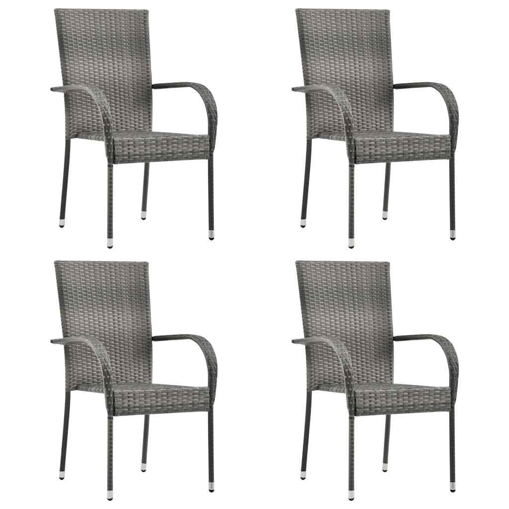 vidaXL 4x Stackable Outdoor Chairs Patio Furniture Portable Lawn Desk Seating Chair Lightweight Home Garden Dining Seat Grey Poly Rattan