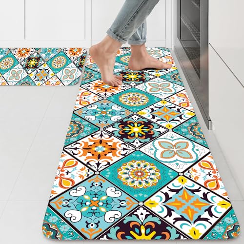 Image of ishro home Polyester Premium Kitchen mats for Floor Anti Slip|Machine-Washable |Waterproof| 2 Pcs Set| (18 x 55 + 18 x28 inches, Rectangular)