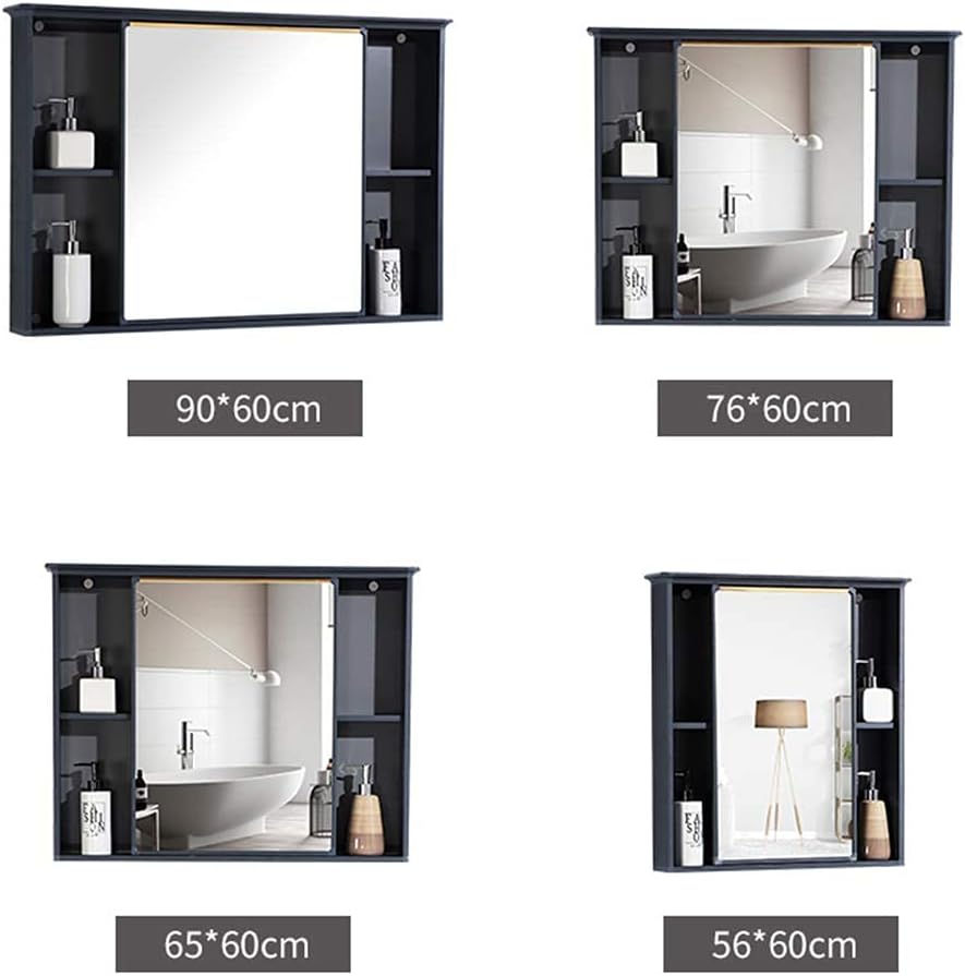 Bath Modern Storage Cupboard Solid Wood Bathroom Cabinet Mounted Push-Pull Mirror Cabinet Mirror