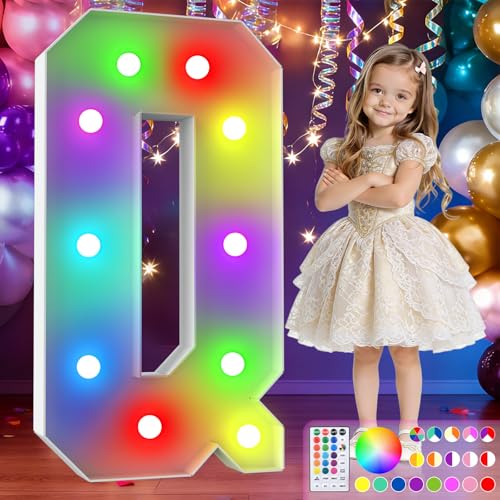 Image of 3FT Colorful Marquee Letters,18-Color Letter Q with Remote Control Large Light Up Numbers Sign,Pre-Cut Foam Board Set for Party Decoration, Birthdays, Weddings, Graduations, Baby Anniversaries