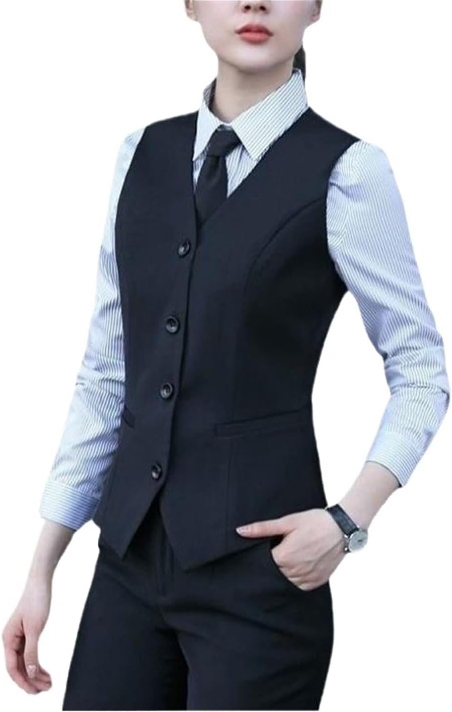 Women's V-neck Single-breasted Suit Vest Workplace Business Job Interview Bank Formal Wear Slim Vest Jacket