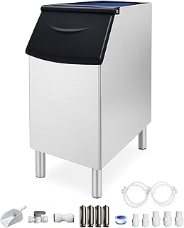 Commercial Ice Maker Storage Bin, 300lbs Capacity Ice-Bin, Stainless Steel Commercial Ice Storage Bin Filled with Foam Layer, Keep Frozen Over 12 Hours Suitable for Beverage Shops and Restaurant Hotel