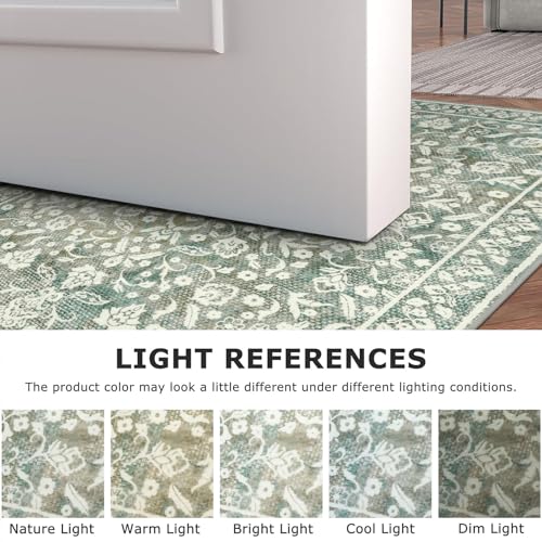 SILOLOOM Vintage 2x7 Runner Rug, Sage Green Beige Washable Runners for hallways, Super Soft Kitchen Runner Rug Non Slip, Print Faux Wool Floral Thin Carpet Runner for Entryway Indoor Bedside Runner - Cosy Home Interiors SILOLOOM Vintage 2x7 Runner Rug, Sage Green Beige Washable Runners for hallways, Super Soft Kitchen Runner Rug Non Slip, Print Faux Wool Floral Thin Carpet Runner for Entryway Indoor Bedside Runner - Image 5