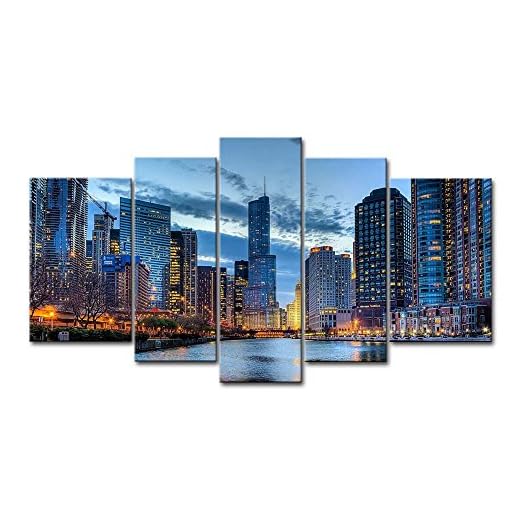5 Panel Wall Art Painting Chicago Illinois Usa Pictures Prints On Canvas City The Picture Decor Oil For Home Modern Decoration Print