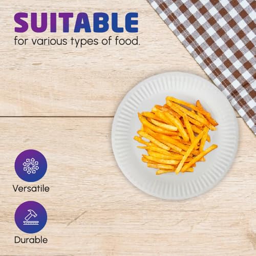 1ABOVE 100 Pack of 7-inch Disposable Paper Plates, 18cm White Paper Plates Perfect for Everyday use, Ideal for BBQ's, Parties and Events.