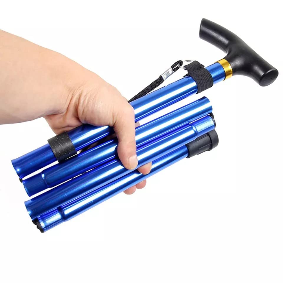 Aluminum Metal Walking Stick Easy Extendable Adjustable Folding Collapsible Lightweight Durable Walking Cane with Comfortable Grip For Men and Women Travel Cane (Blue) - Image 4