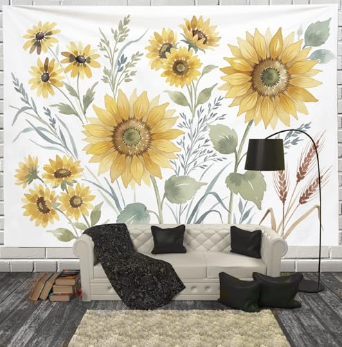 Tapisserie murales tournesol l'aquarelle rurale grand tissu deco pour mur