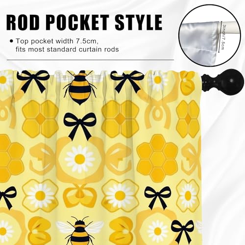 Rideaux de cuisine abeille jaune petit format 106x114 pour buanderie et évier