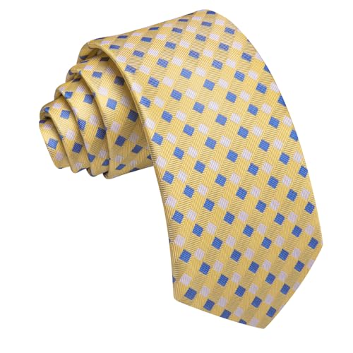 Image of Barry.Wang Plaid Ties Mens Silk Necktie and Tie Clip Checkered Tie for Wedding Party Business Formal