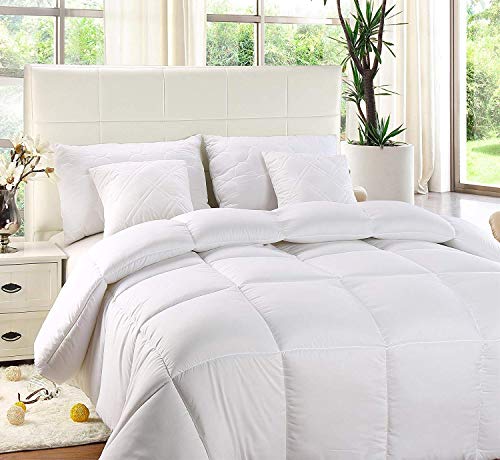 Decomil All-Season White Down Alternative Quilted Comforter - Corner Duvet Tabs - Hypoallergenic - Plush Microfiber Fill - Machine Washable - Duvet Insert - Stand-Alone Comforter - Queen Size 88"X92'' #TOP1